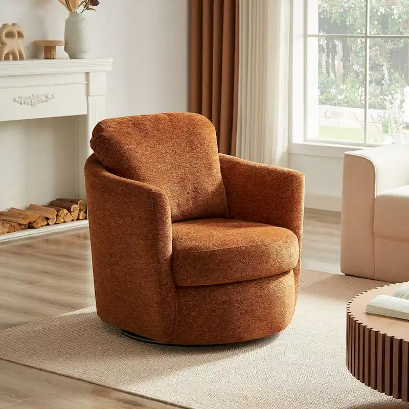 Fauteuil pivotant rond moderne et confortable en velours côtelé