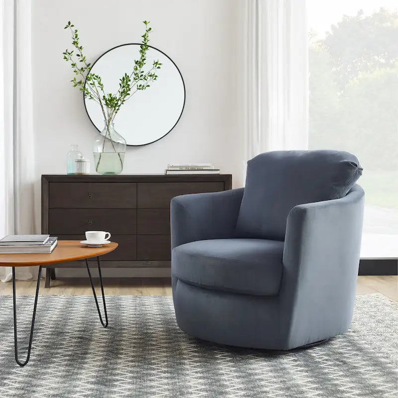 Fauteuil pivotant rond moderne et confortable en velours côtelé