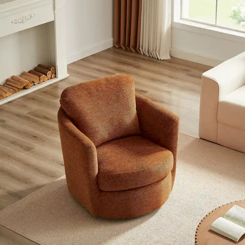 Fauteuil pivotant rond moderne et confortable en velours côtelé