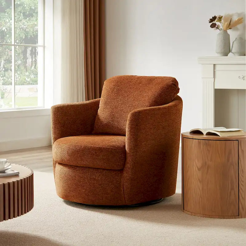 Fauteuil pivotant rond moderne et confortable en velours côtelé