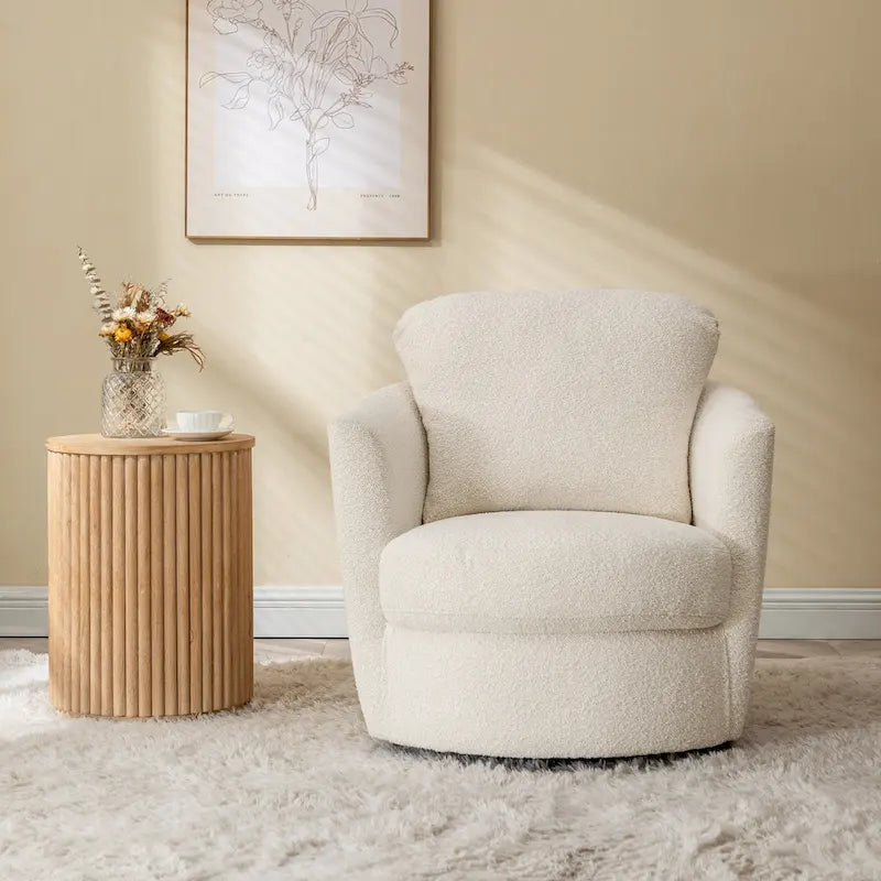 Fauteuil pivotant rond moderne et confortable en velours côtelé