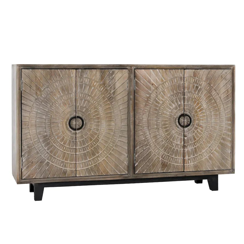 Buffet de rangement à 4 portes en manguier avec détails sculptés