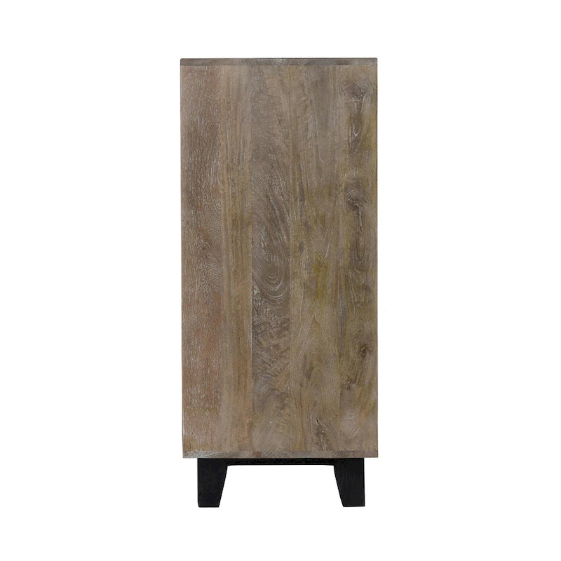 Buffet de rangement à 4 portes en manguier avec détails sculptés