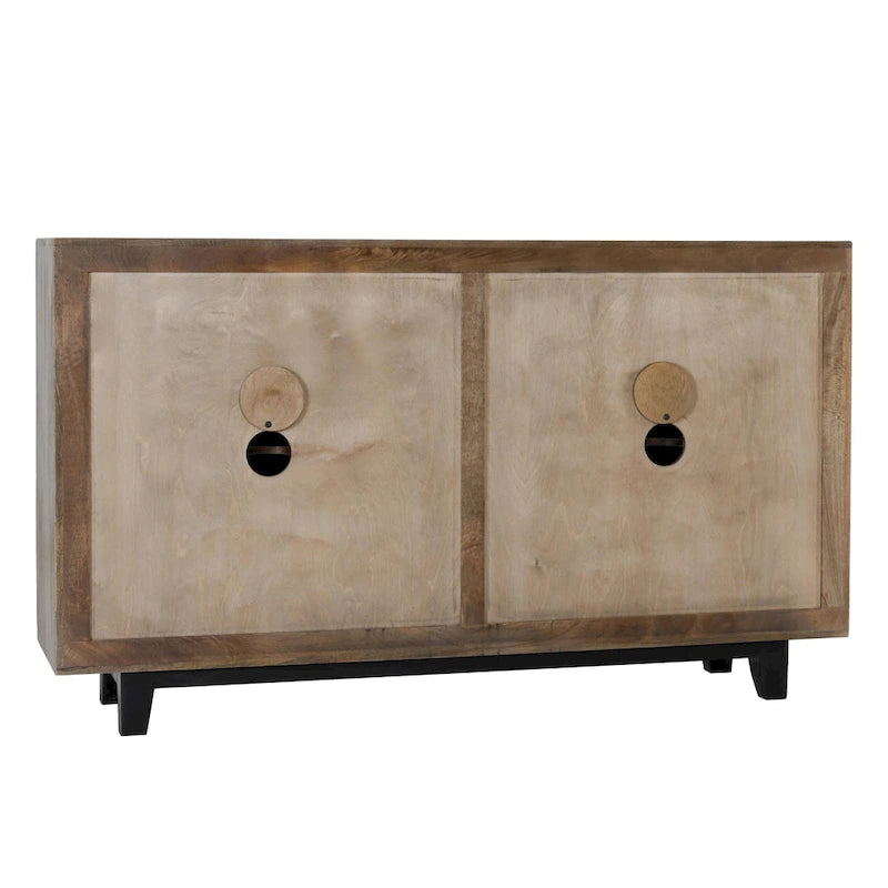 Buffet de rangement à 4 portes en manguier avec détails sculptés