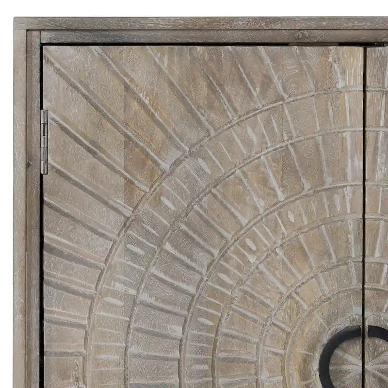 Buffet de rangement à 4 portes en manguier avec détails sculptés