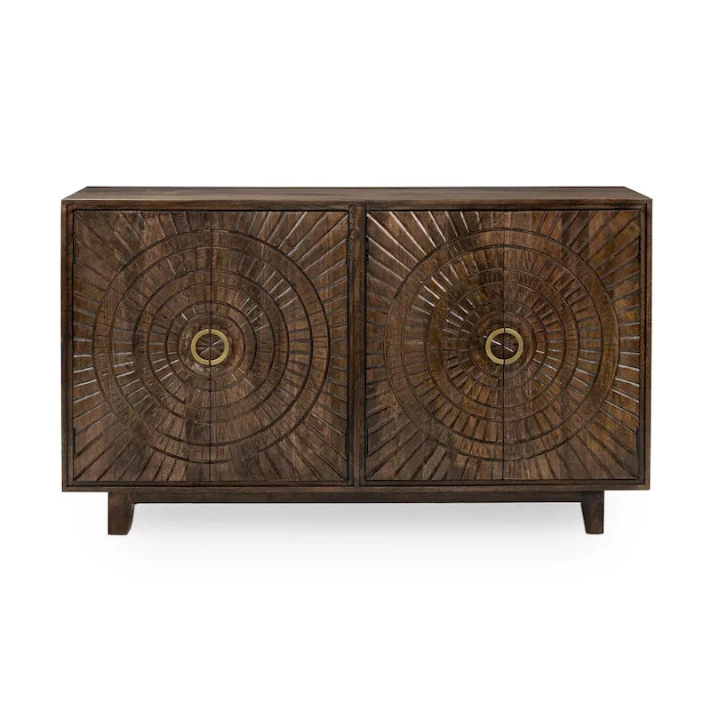 Buffet de rangement à 4 portes en manguier avec détails sculptés