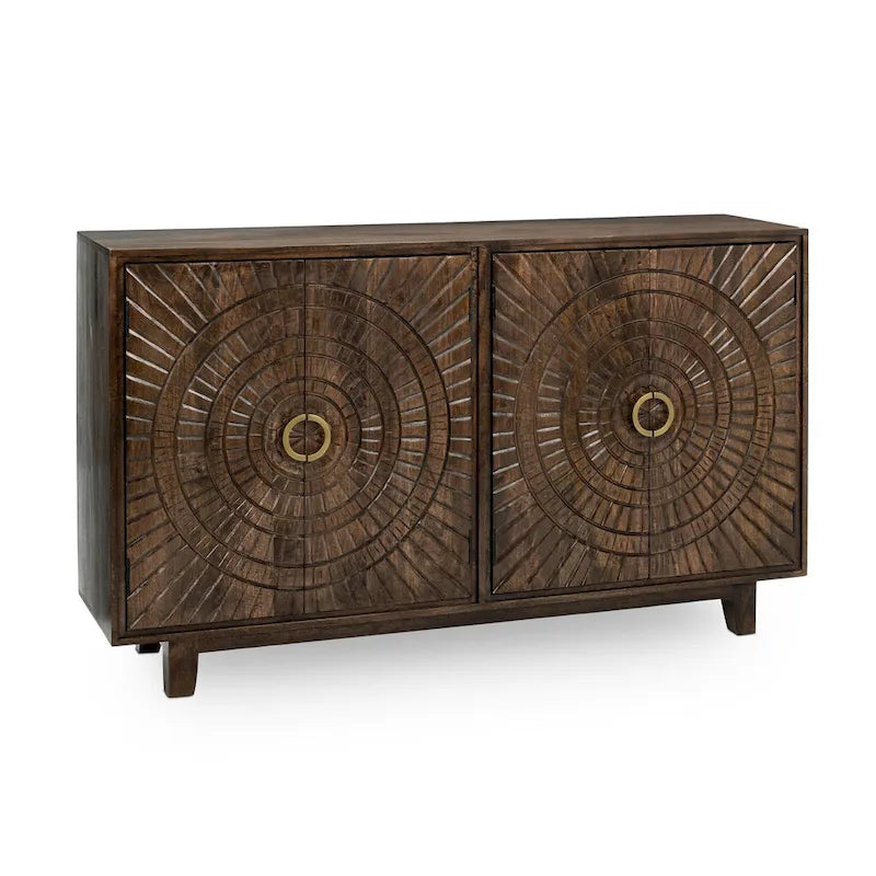Buffet de rangement à 4 portes en manguier avec détails sculptés