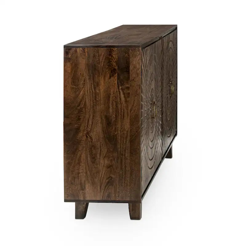 Buffet de rangement à 4 portes en manguier avec détails sculptés