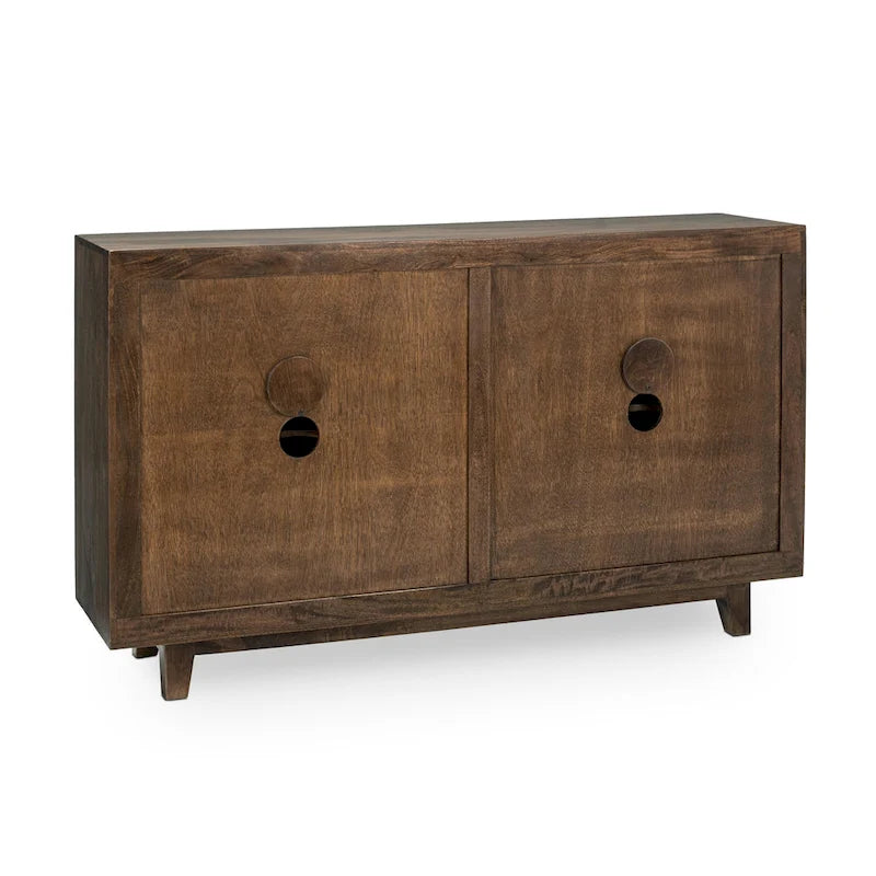 Buffet de rangement à 4 portes en manguier avec détails sculptés