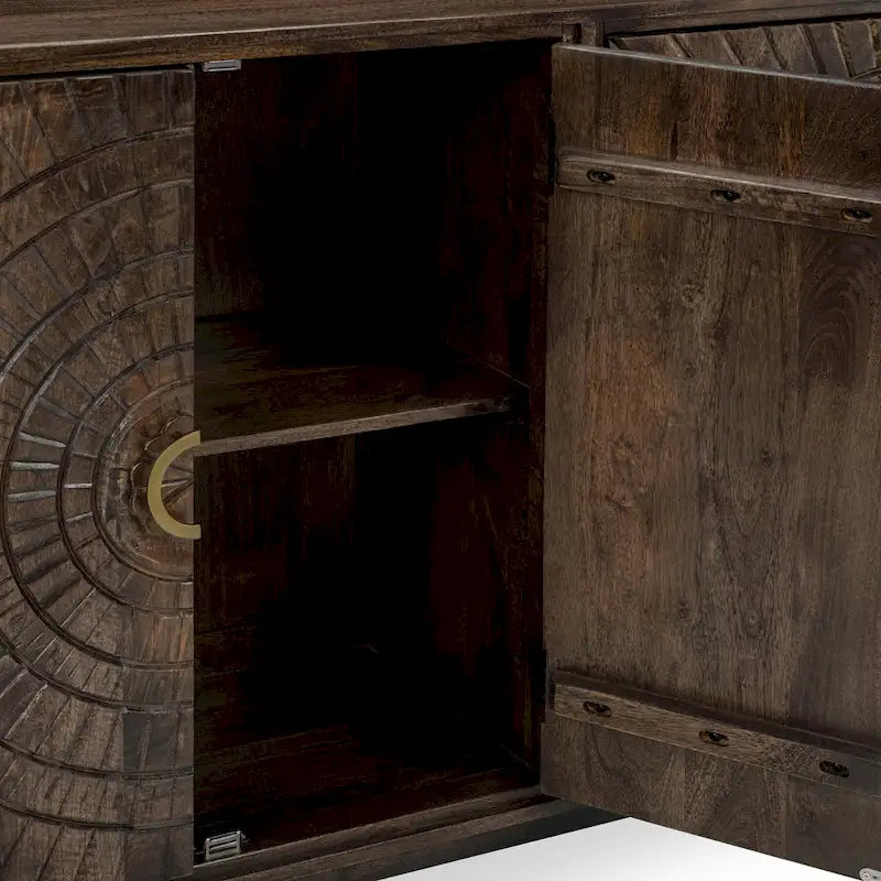Buffet de rangement à 4 portes en manguier avec détails sculptés
