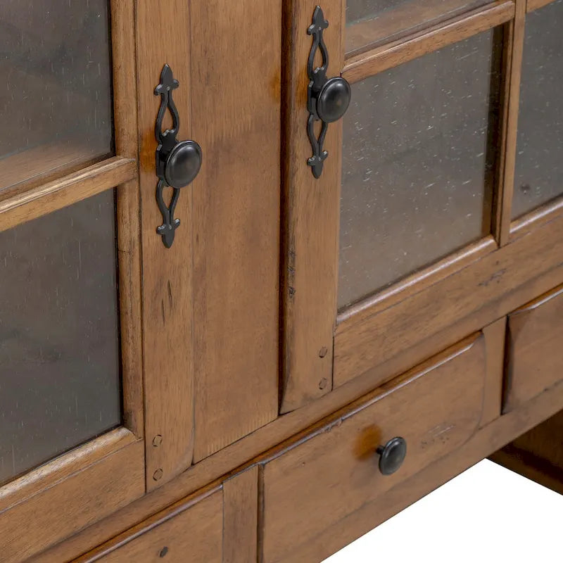 Vaisselier rustique en chêne avec éléments de rangement à porte vitrée