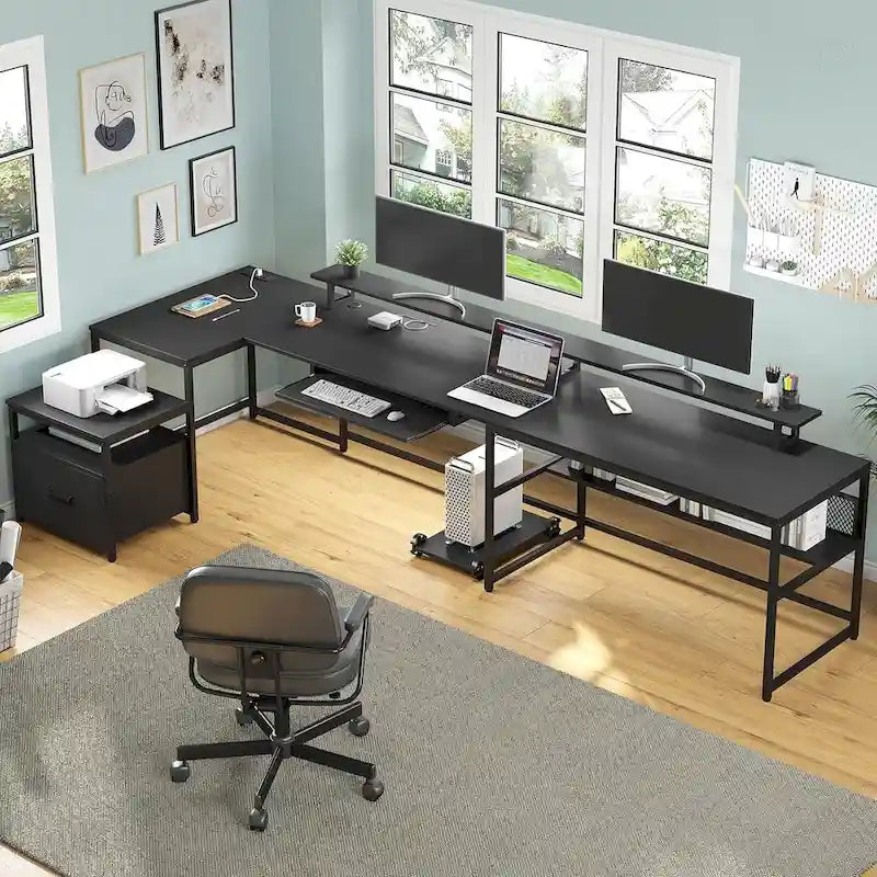Bureau d'angle en U avec tiroir classeur et prise de courant Bureau de jeu