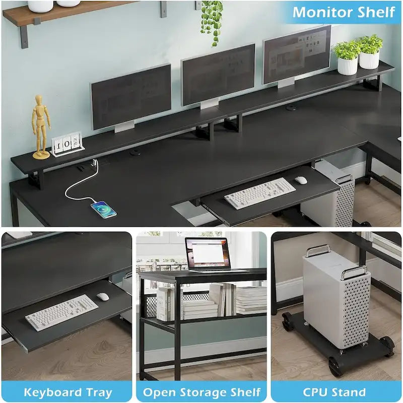 Bureau d'angle en U avec tiroir classeur et prise de courant Bureau de jeu