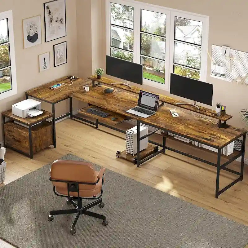 Bureau d'angle en U avec tiroir classeur et prise de courant Bureau de jeu