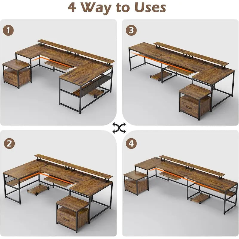 Bureau d'angle en U avec tiroir classeur et prise de courant Bureau de jeu