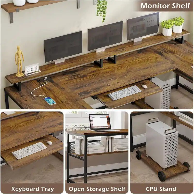 Bureau d'angle en U avec tiroir classeur et prise de courant Bureau de jeu