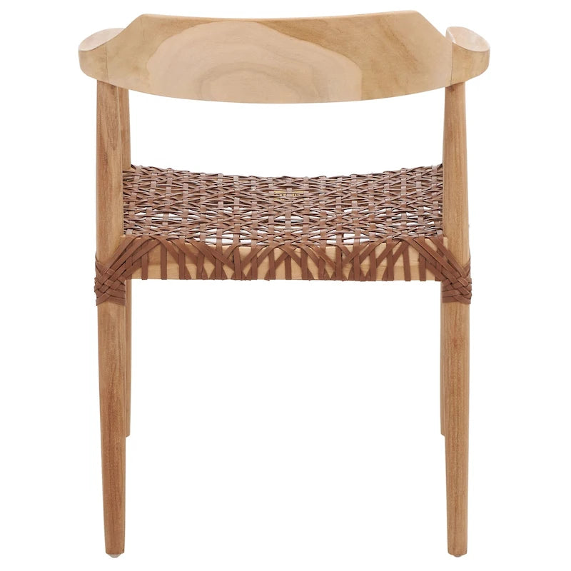 Fauteuil d'appoint moderne du milieu du siècle en cuir tressé et bois massif