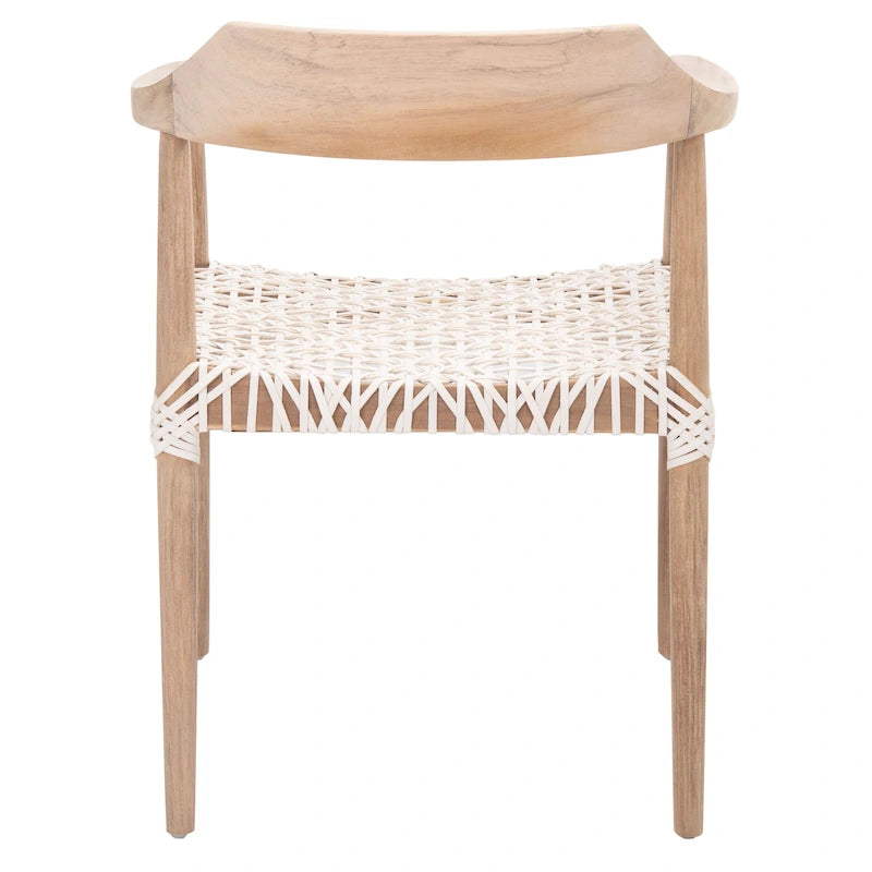 Fauteuil d'appoint moderne du milieu du siècle en cuir tressé et bois massif