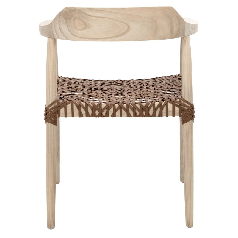 Fauteuil d'appoint moderne du milieu du siècle en cuir tressé et bois massif
