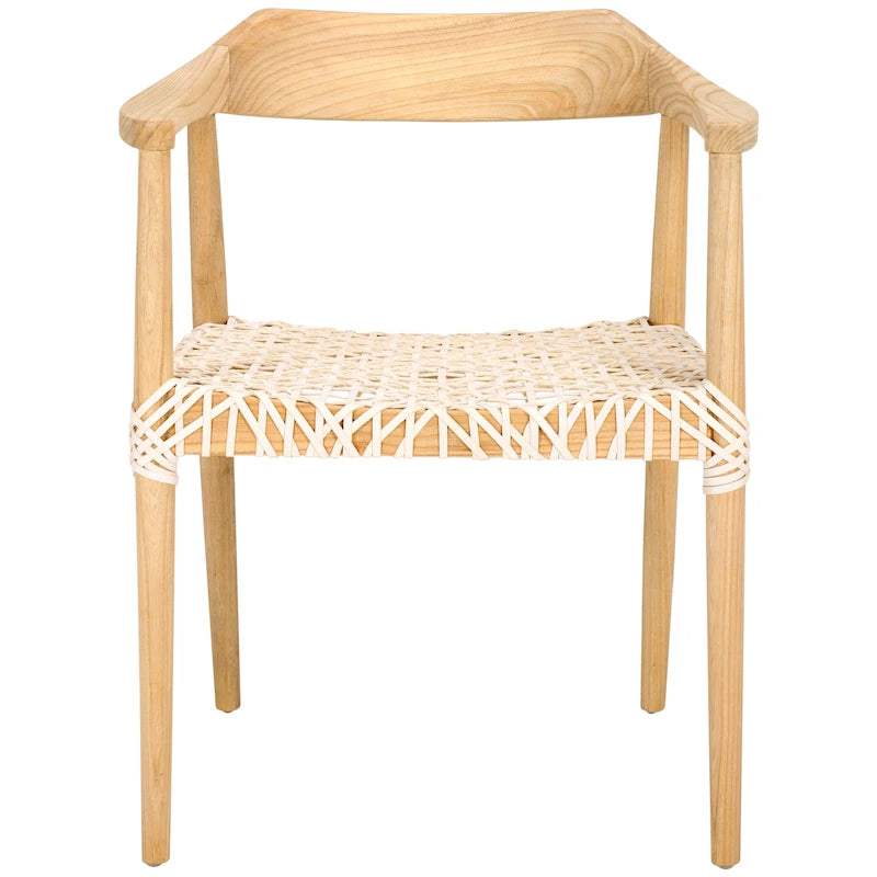 Fauteuil d'appoint moderne du milieu du siècle en cuir tressé et bois massif