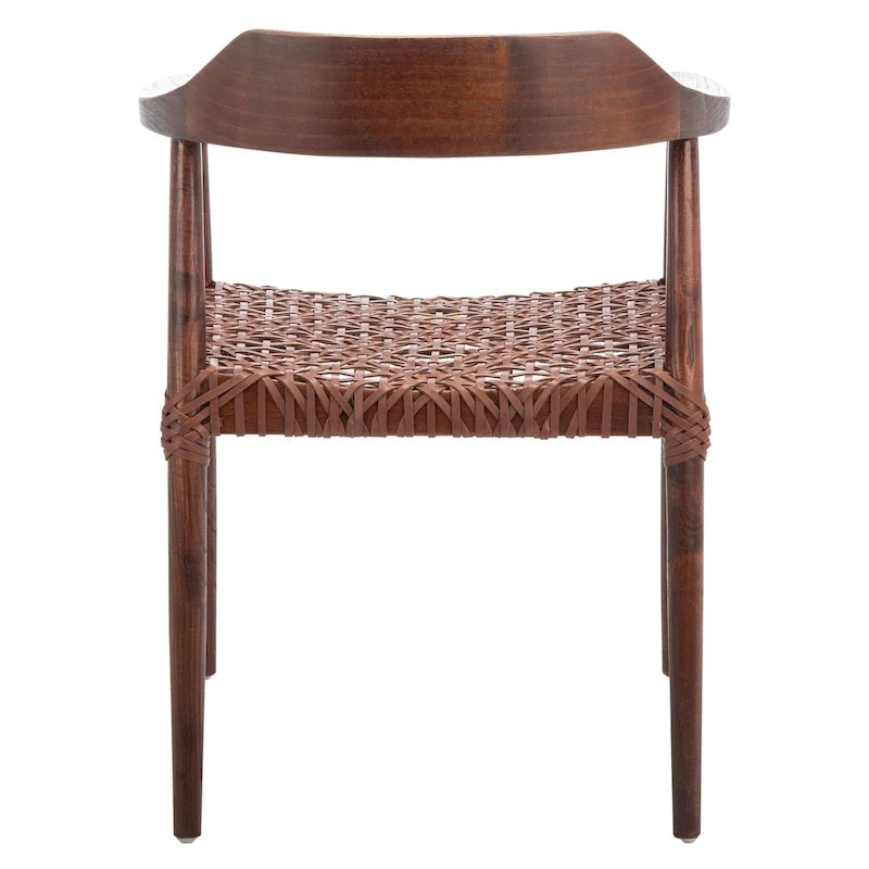 Fauteuil d'appoint moderne du milieu du siècle en cuir tressé et bois massif