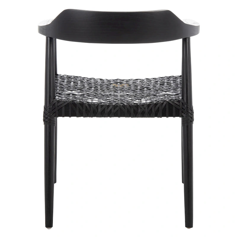 Fauteuil d'appoint moderne du milieu du siècle en cuir tressé et bois massif