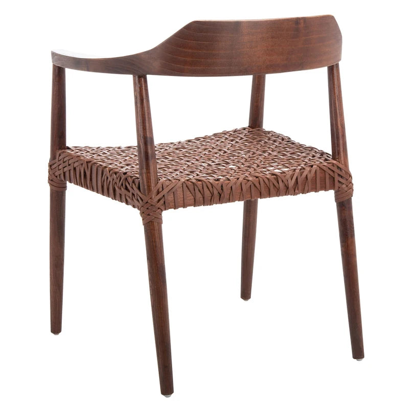 Fauteuil d'appoint moderne du milieu du siècle en cuir tressé et bois massif