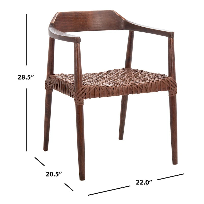 Fauteuil d'appoint moderne du milieu du siècle en cuir tressé et bois massif