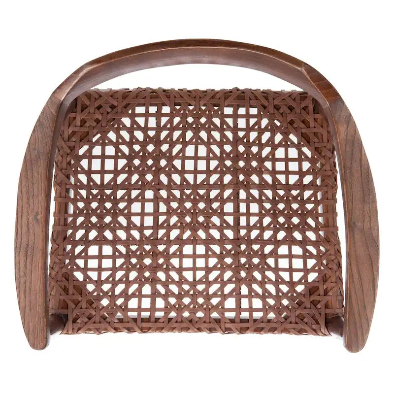Fauteuil d'appoint moderne du milieu du siècle en cuir tressé et bois massif
