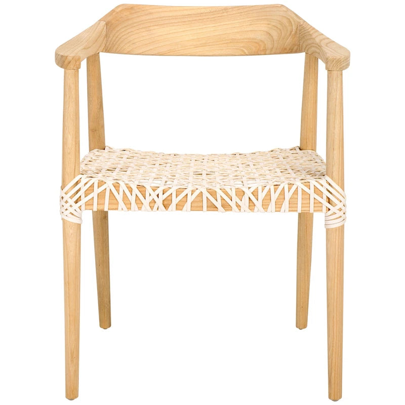 Fauteuil d'appoint moderne du milieu du siècle en cuir tressé et bois massif