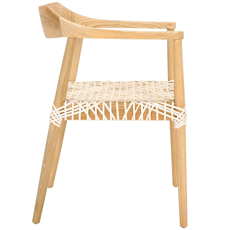 Fauteuil d'appoint moderne du milieu du siècle en cuir tressé et bois massif