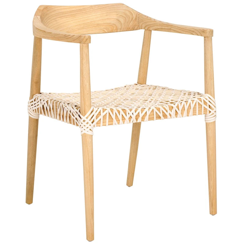 Fauteuil d'appoint moderne du milieu du siècle en cuir tressé et bois massif