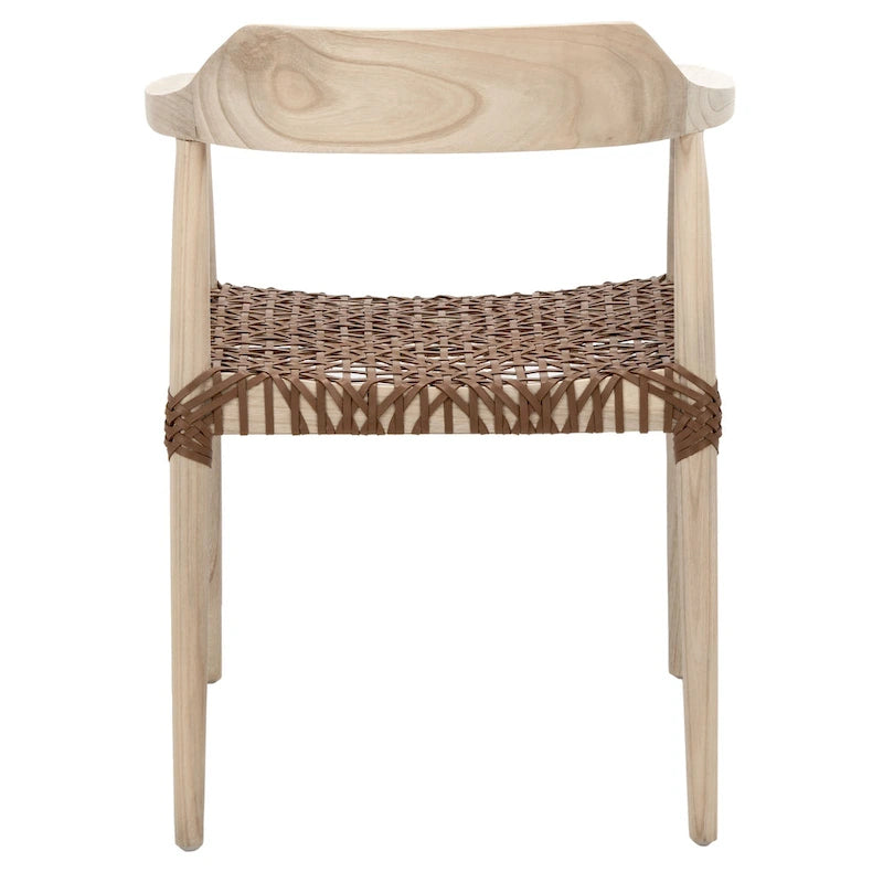 Fauteuil d'appoint moderne du milieu du siècle en cuir tressé et bois massif