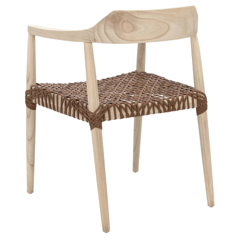 Fauteuil d'appoint moderne du milieu du siècle en cuir tressé et bois massif