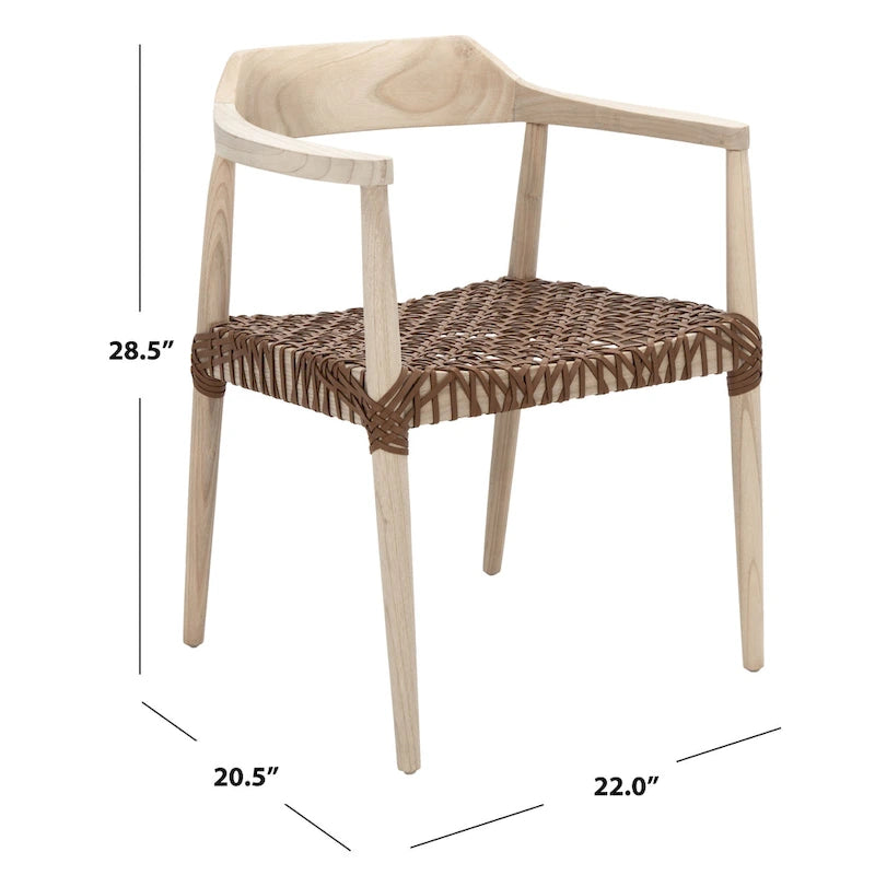 Fauteuil d'appoint moderne du milieu du siècle en cuir tressé et bois massif
