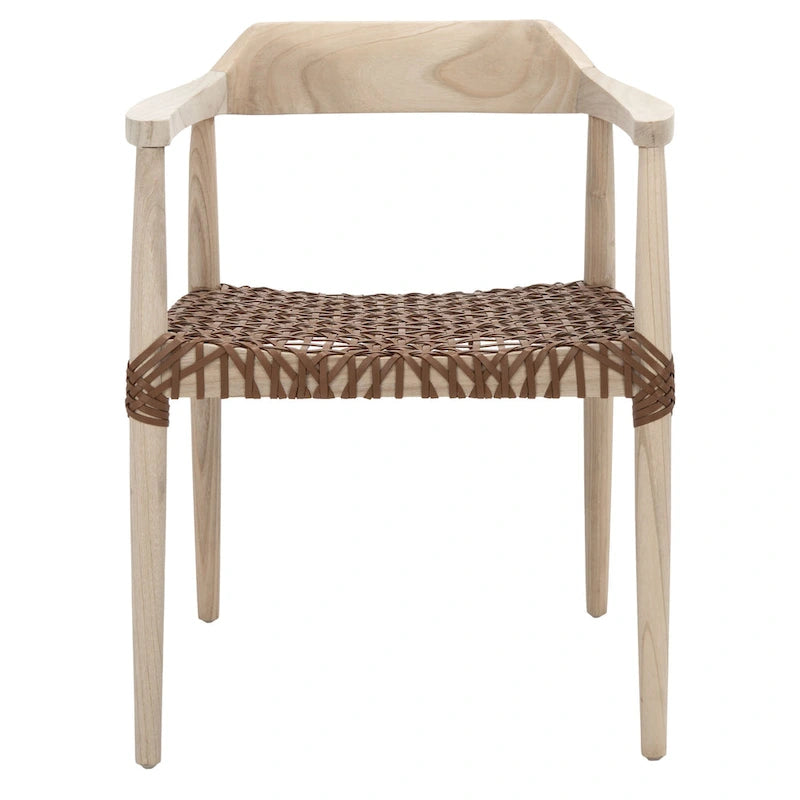 Fauteuil d'appoint moderne du milieu du siècle en cuir tressé et bois massif
