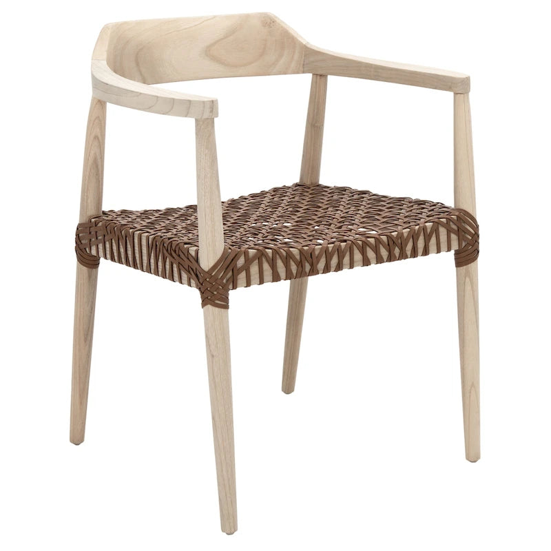 Fauteuil d'appoint moderne du milieu du siècle en cuir tressé et bois massif