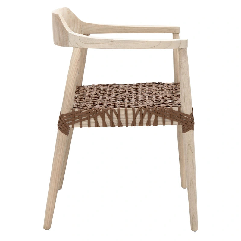 Fauteuil d'appoint moderne du milieu du siècle en cuir tressé et bois massif