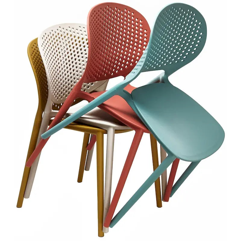 Chaise empilable d'intérieur et d'extérieur en plastique moderne sans accoudoirs, design dossier perforé
