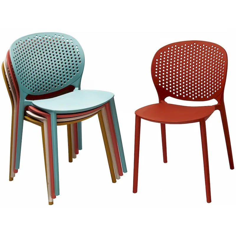 Chaise empilable d'intérieur et d'extérieur en plastique moderne sans accoudoirs, design dossier perforé