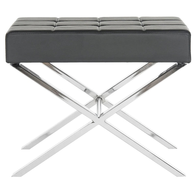 Pouf noir glamour moderne avec pieds chromés Revêtement en similicuir