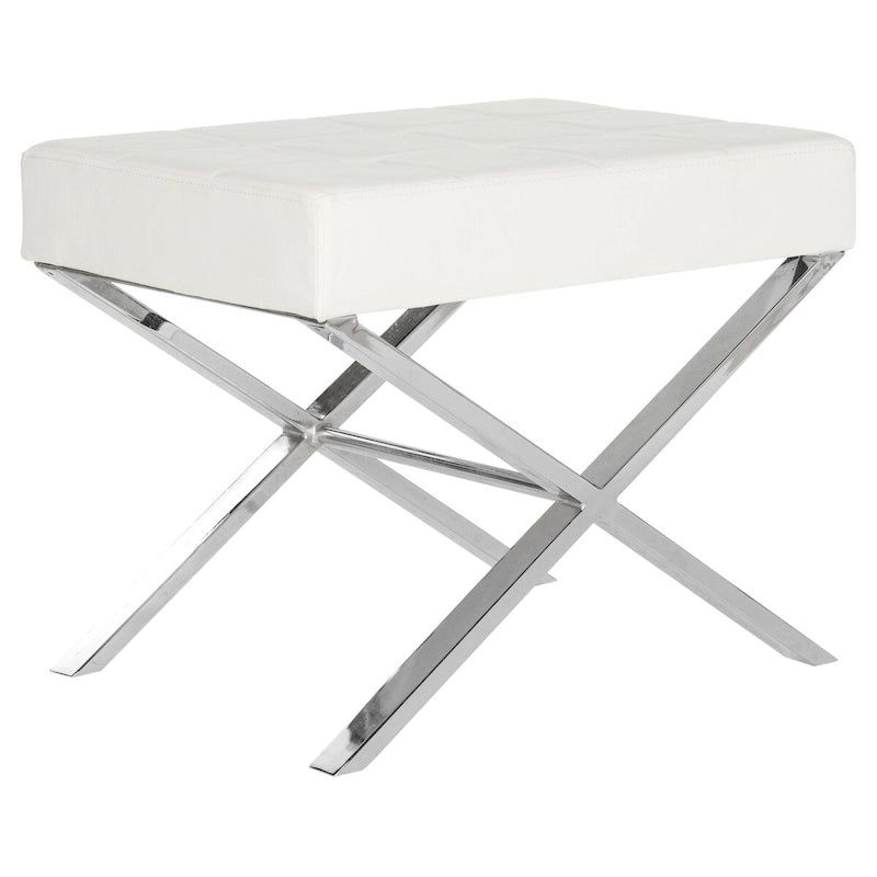 Pouf noir glamour moderne avec pieds chromés Revêtement en similicuir