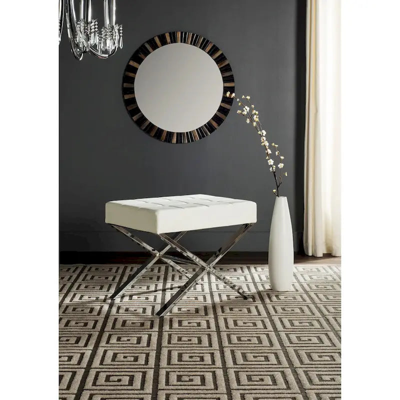 Pouf noir glamour moderne avec pieds chromés Revêtement en similicuir