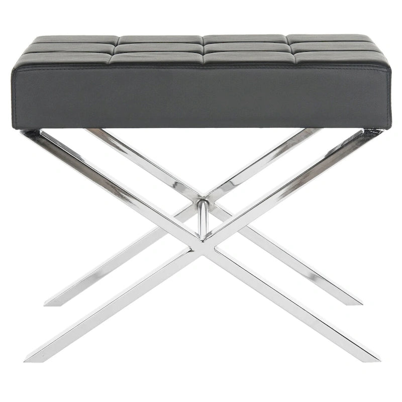 Pouf noir glamour moderne avec pieds chromés Revêtement en similicuir