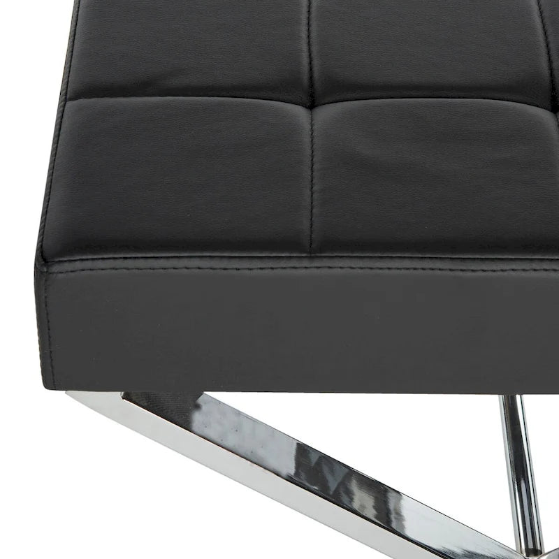 Pouf noir glamour moderne avec pieds chromés Revêtement en similicuir