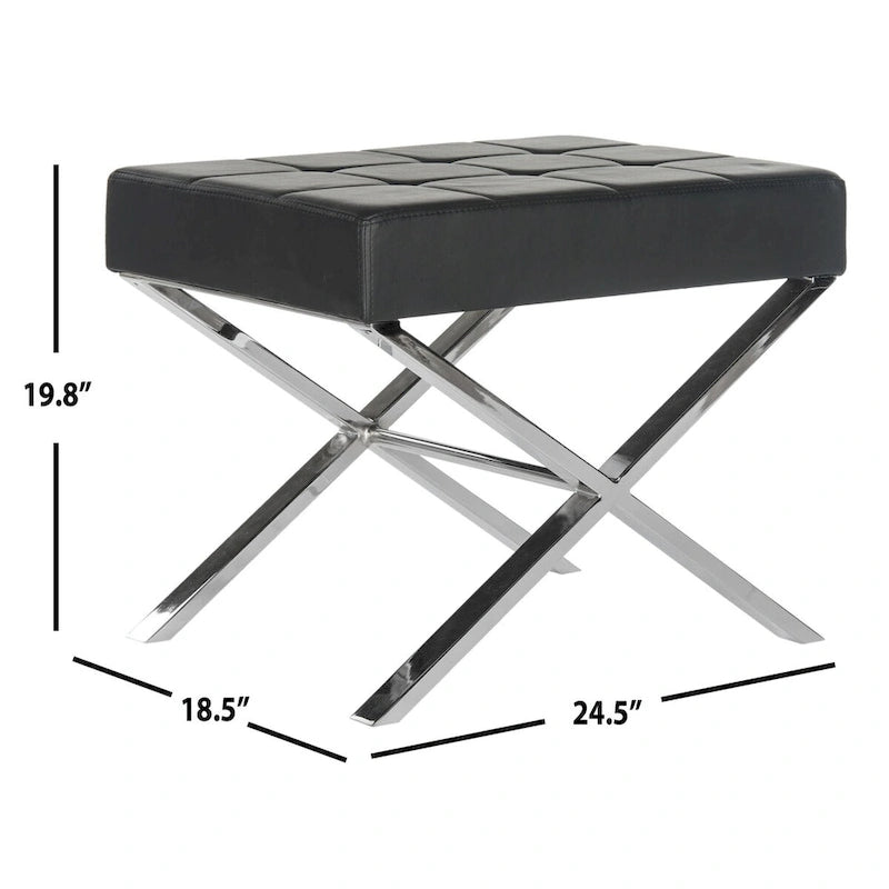 Pouf noir glamour moderne avec pieds chromés Revêtement en similicuir