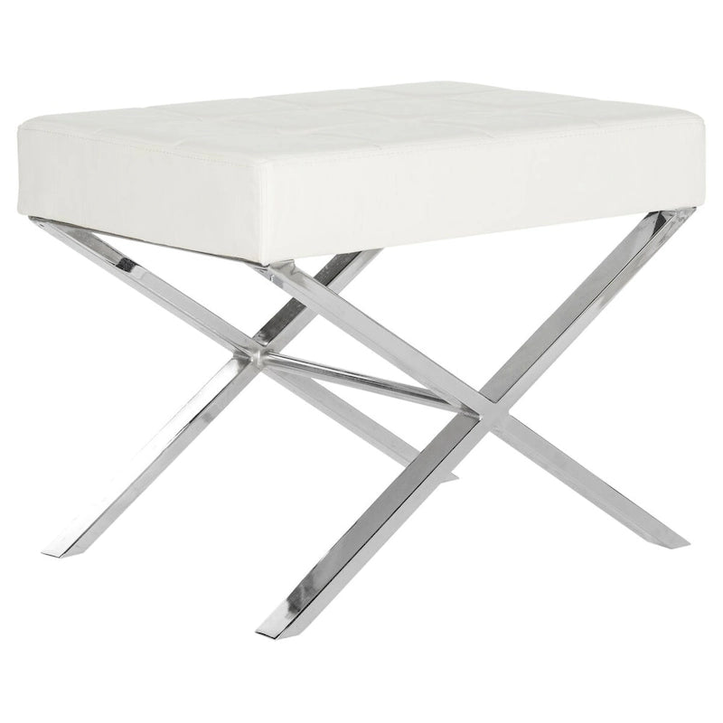 Pouf noir glamour moderne avec pieds chromés Revêtement en similicuir
