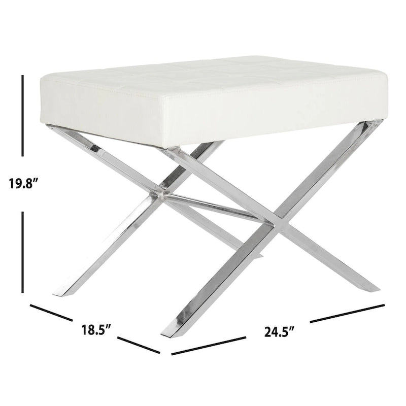 Pouf noir glamour moderne avec pieds chromés Revêtement en similicuir