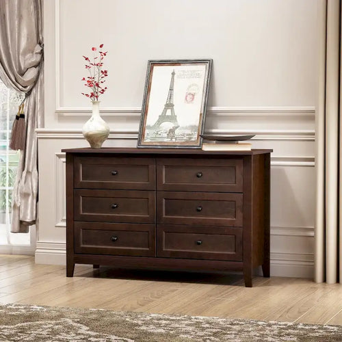 6 Drawer Dresser Bar Storge Cabinet Lockers with Retro Round Handle