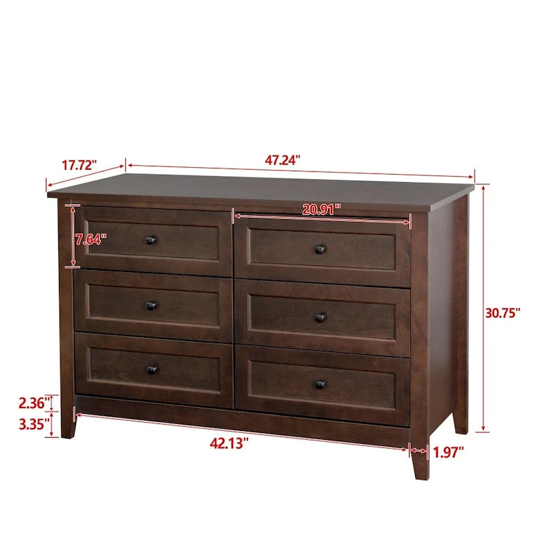 Commode de rangement à 6 tiroirs avec poignée ronde rétro